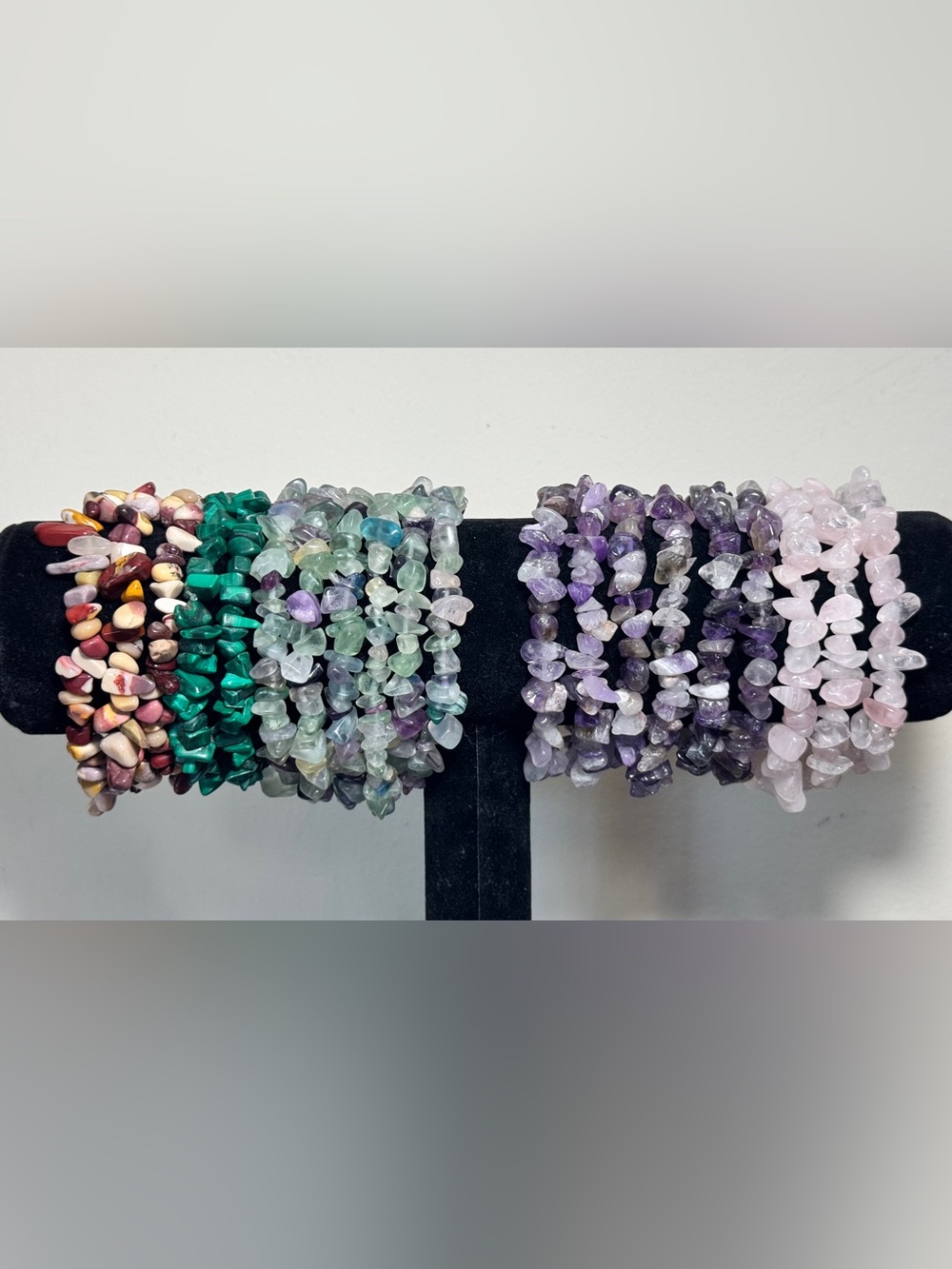 Hand Crafted Natural Gemstone Chip Stacking Bracelets - Picture 2 of 15